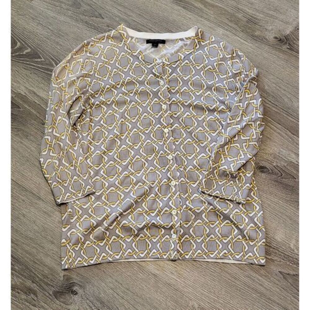 Banana Republic Women's Grey Yellow‎ & White Button Up Blouse Size XL